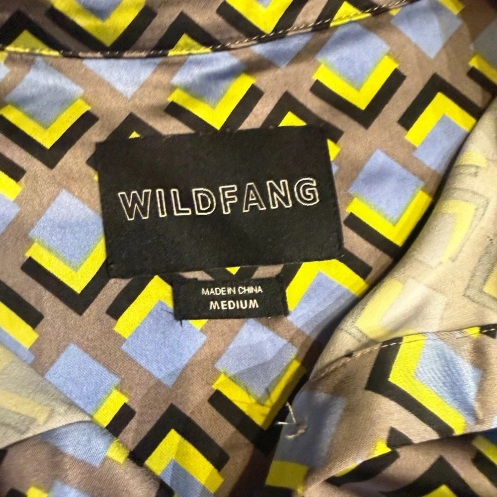 Wildfang Geometric Patterned Button Down Shirt - Blue, Yellow, White - Picture 3 of 3